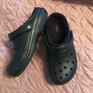 Black fuzzy crocs